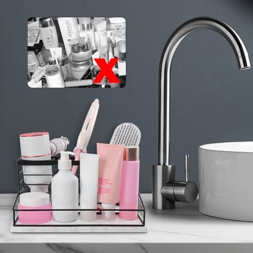 Hair Tool Organizer, Movable Hair Dryer Holder, Hair Styling Tools Storage for Vanity, Bath Counter Organizer, Bathroom Trays for Hair Toiletry, Makeup (12" x 7.7" x 5.8", Marble-Black) - Image 6