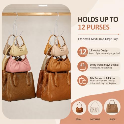 ZEDODIER 2 Pack Purse Hanger, Purse Organizer for Closet, Holds 12 Bags - Image 2