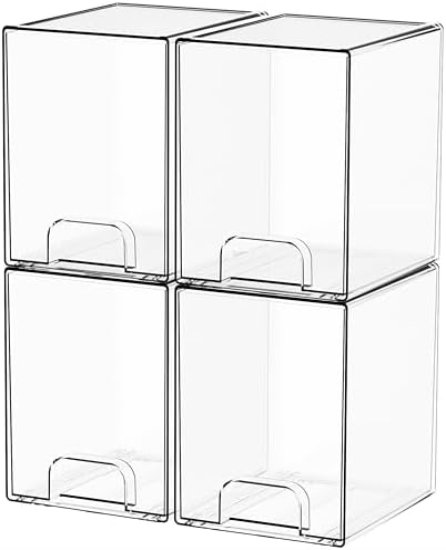 Yieach 7.6" H Baby Bottle Organizer for Cabinet,4 Pack BPA FREE Bottle Storage Organizer Baby,Clear Stackable Storage Drawers for Makeup,Skincare,Beauty Products Bathroom Closet Organizers and Storage by Yieach