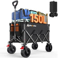 Blomoba Collapsible Wagon Cart, 150L Foldable Wagon with Wide Wheels, Black by Blomoba
