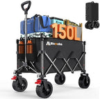 Blomoba Collapsible Wagon Cart, 150L Foldable Wagon with Wide Wheels, Black by Blomoba