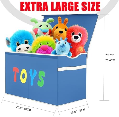 YOLOXO Toy Box Chest, Collapsible Sturdy Storage Bins with Lids, Extra Large Kids Toy Storage Organizer Boxes Bins Baskets for Kids, Boys, Girls, Nursery Room, Playroom, Closet (Classical Blue) - Image 6