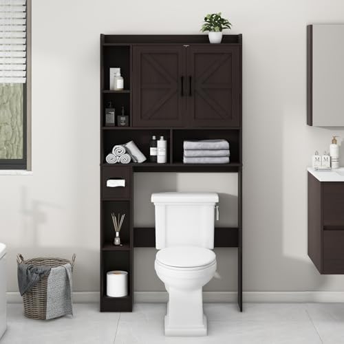 Vabches Over The Toilet Storage Cabinet with 2 Barn Doors, Espresso by Vabches