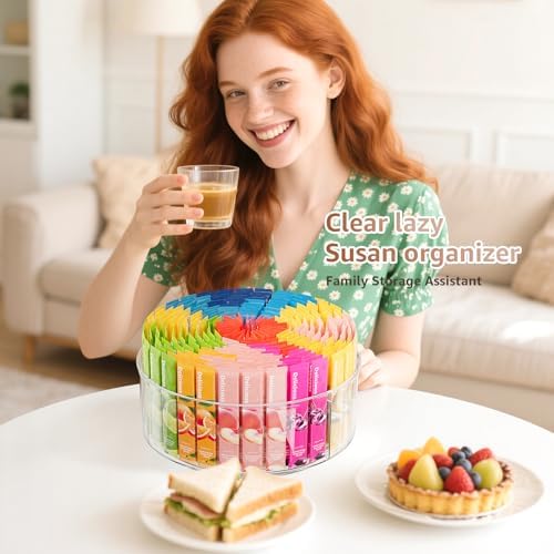 Divided Drink Packet Organizer, Largr Rotating Clear Lazy Susan Turntable - Image 5
