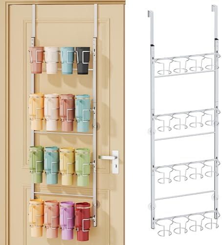 SWTYMIKI 4-Tier Water Bottle Organizer – Over the Door Stanley Cup Holder, Cup Organizer for Door or Wall Mount Option, Stanley Accessories for Pantry, Dorm, Office, RV Use, Silver by SwtyMiki-TidyHomeSweetLife