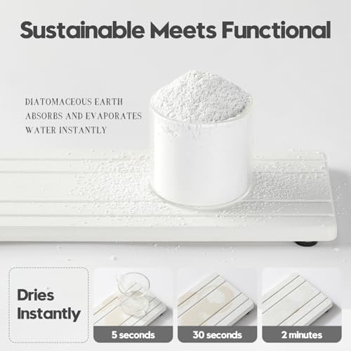 Razborci 2PCS Diatomite Quick Stone Drying Tray Mat for Bathroom & Kitchen Counter, Instant Dry Water Absorbent Drink Bar Coaster,Vanity Sink Caddy Organizer,Dish Soap Sponge Holder, White,9"x3.5" - Image 4