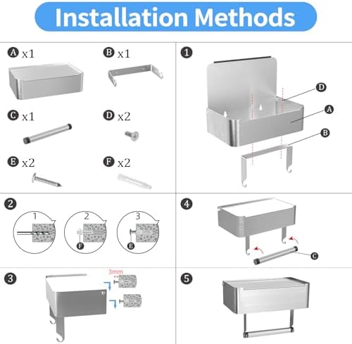 JUYSON Toilet Paper Holder, Toilet Paper Holder with Shelf, Brushed Nickel - Image 4