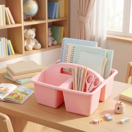 Kathfly 6 Pack Classroom Caddy Organizer with Handle, Plastic Art Craft Cleaning Caddy Bulk, Small Multipurpose Supply Organization Storage Basket for Table Desk Office Pencil Teacher (Macaron Color) - Image 6