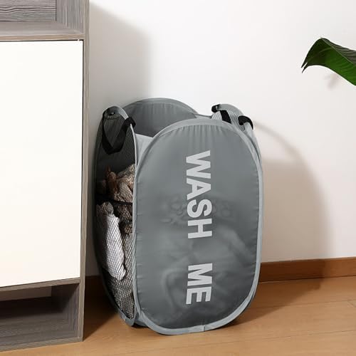 Collapsible Mesh Pop Up Laundry Hamper 2Pack Foldable Laundry Basket for clothing, stuffed animals, towels, for Laundry Room, Dorm, Apartment (Black+Grey) - Image 2