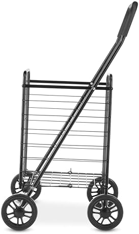 Whitmor Foldable Utility Shopping Cart with Wheels, Heavy Duty Metal Grocery Cart, Portable Foam Handle, Rolling Collapsible Trolley for Groceries, Laundry, Storage, Black - Image 5
