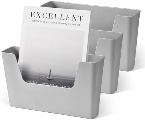 YOHOM Adhesive File Holder Plastic Document Folder Door No Drilling Mount Mail Magazine Organizer A4 Filing Envelopes Folder, Office Wall Mount Single Pocket(GREY, 3 PCS) by Yohom