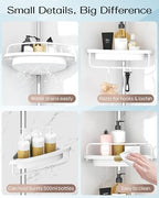 ALLZONE Corner Shower Caddy Tension Pole, Extendable Rustproof Stainless Steel Pole & 4-Tier Adjustable Shelves for Easy Drainage and Built-to-Last Stability, 34 to 116 Inches, White - Image 6