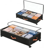 VECELO Under Bed Storage with Wheels, 2 Pack Fully Enclosed Zippered Dust Cover Bins with Clear Lids, Metal Frame and Ultra Thick Fabric Underbed Storage Organizer, Shoe Storage Box, Black by VECELO