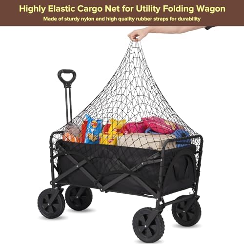 Elastic Mesh Cargo Net for Folding Wagon, Heavy Duty Stretch Storage Cover with 6 Hooks for Beach Cart, Garden Utility Trolley Accessories, 35.5 x 23.6 Inch Black - Image 2