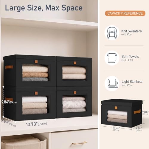 DIMJ Storage Bins with Lids - 5 Pack Large Fabric Closet Organizer with Window & Handles, Collapsible Decorative Storage Boxes for Shelves Under Bed, Books Clothes Blankets Sweaters Organization - Image 6