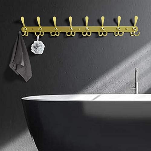 Dseap Coat Rack Wall Mount - 29.5” Long 8-Tri-Hooks Heavy Duty Coat Hanger Rail Wall Hooks for Hanging Coats Hats Clothing Clothes Purse Mudroom Entryway, Gold - Image 3