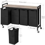 HOOBRO Laundry Sorter 4 Sections, Laundry Hamper with Wheels, 4 × 10.5 Gal (39.8L), Rolling Laundry Basket, Pull-Out and Removable Oxford Fabric Bags, Greige and Black BG04XY01 - Image 3