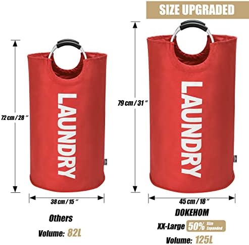 DOKEHOM 125L X-Large Laundry Basket Bag, Collapsible Tall Hamper, Red - Image 3