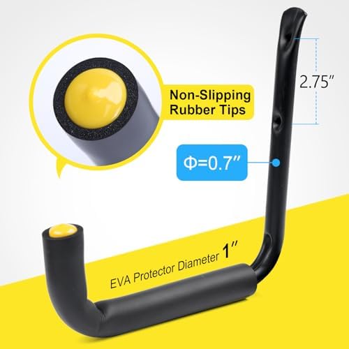 GEEDAR Heavy Duty Garage Storage Hooks -75 LB Capacity, 6packs, 9.8" Wall Mounted Rack for Hanging Paddle Board, Ladders, Bikes Enforced Kayak Storage Hanger - Image 5