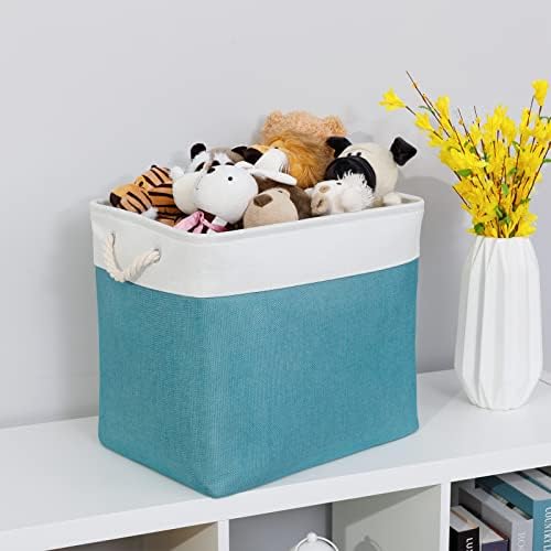 Bidtakay Storage Baskets Extra Large 17x12x15 In Teal Blue Nursery Toy Baskets Fabric Long Shelf Baskets for Organizing Set of 2 Linen Closet Bins for Shelves Decorative Blanket Basket Living Room - Image 5