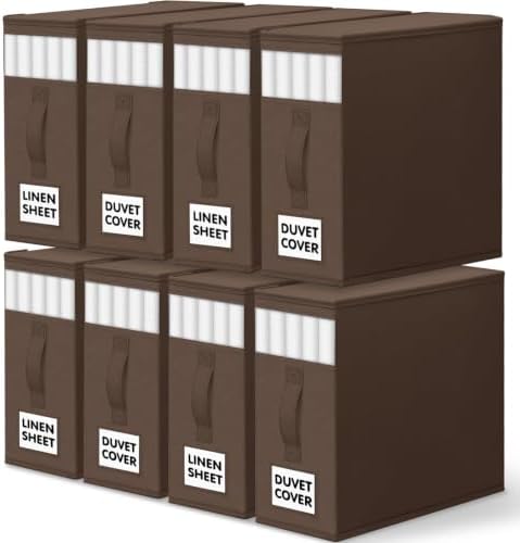 WOWBOX Sheet Organizers and Storage,Closet Bed Sheet Organizer Under Bed Storage and Organization with Label Cards & Clear Window for Bedding Sheets,Duvet Covers,Blankets (8 Pack，Brown) by WOWBOX