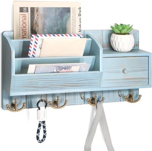Rebee Vision Key Holder Wall Mount for Room Decor, Distressed Blue by REBEEVISION