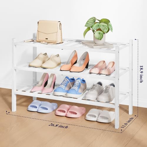 Kitsure Bamboo Wooden Shoe Rack for Closet, 26.8" Wide - 3 Tiers, White - Image 2