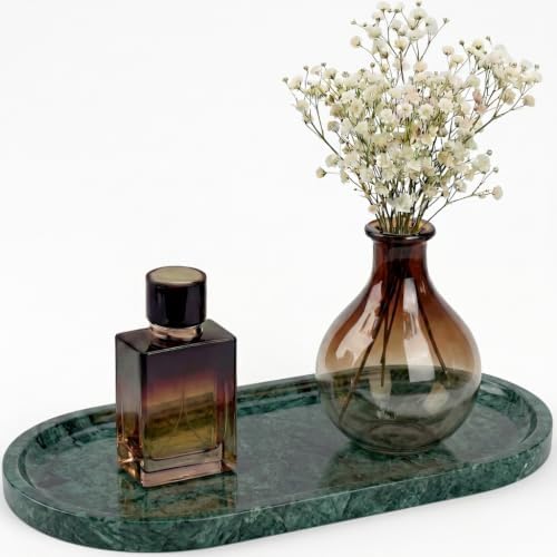 YKAJO Jade Green Oval Marble Tray, 11.8x5.9 Vanity Perfume Organizer Dish by YKAJO