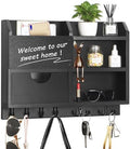 Key Holder Wall Mount, 14.5x11.2x3.5'' Larger 3-Tier Shelf 8 Hooks Drawer Storage,Wooden Key and Mail Holder for Wall,Farmhouse,Home,Living Room,House,Office Decor,Hats,Bag,Dog Leash Hanger Organizer by BELOVALE