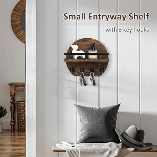 Nekon Key Holder for Wall, 9.8 Inch Round Wall Decor, Brown - Image 5