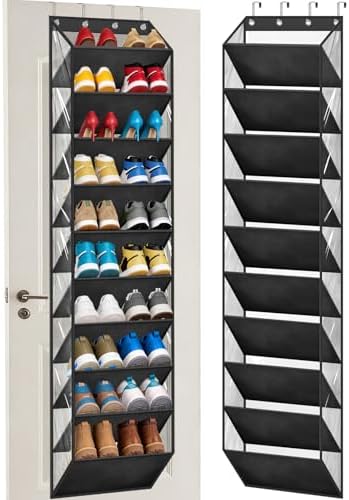 AOODA 10 Tier Clear Over the Door Shoe Organizer Storage, Deep Pockets Large Hanging Shoe Rack for Closet Door, Fit 20 Pairs Shoe Holder Hanger for Sneakers, Boots (Black) by AOODA