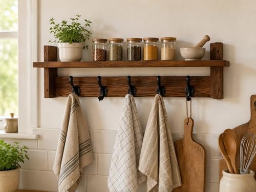 29" Coat Rack Wall Mount with Shelf, Entryway Wall Hooks with Shelf, Coat Hangers for Bathroom, Living Room, Bedroom - Image 7