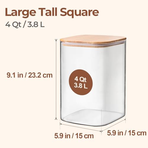 ComSaf Flour Sugar Storage Containers 4 Qt, Set of 2 Glass Flour Container - Image 2