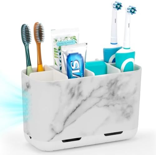 Boperzi Toothbrush Holders for Bathrooms Organizers and Storage, Large Tooth Brush Holders, Electric Toothbrush and Toothpaste Organizer Caddy with Drainage Holes for Kids Family RV Camper by Boperzi