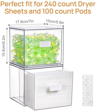 Vtopmart 2 Pack Dryer Sheet Holder and Laundry Pods Container,Clear Stackable Storage Drawers for Washing Powder, Scent Booster Beads, Color Catchers & Wool Balls, Ideal for Laundry Room Organization - Image 2