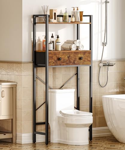 HOOBRO Over The Toilet Storage Rack with 2 Drawers, 3-Tier Bathroom Organizer Shelf Over Toilet, Freestanding Space Saver Bathroom Toilet Shelves Above Toilet for Room, Rustic Brown and Black BF47TS01 by HOOBRO