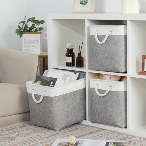 Bidtakay Large Storage Baskets for Organizing 3-Pack Fabric Closet Organizers Storage Bins with Handles 16x11.8x11.8 In Collapsible Baskets for Shelves Cloth Home Organization L-White&Grey - Image 2