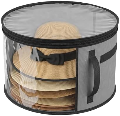 Bremorou Oversized Clear Hat Storage Box for Travel and Wardrobe Holds up to 7 Caps Cowboy Hat Organizer Bag Wide Brims Hat Case with Carrying Handles Non Woven Fabric Pvc Materials Unisex (Gray) by Bremorou