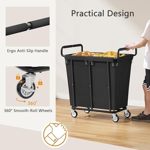 Gewudraw Medium Laundry Hamper with Wheels, 250L, Black - Image 6