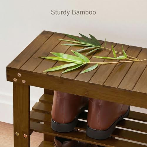 Pipishell 3 Tier Bamboo Shoe Rack Bench for Entryway, Yellow Brown - Image 6