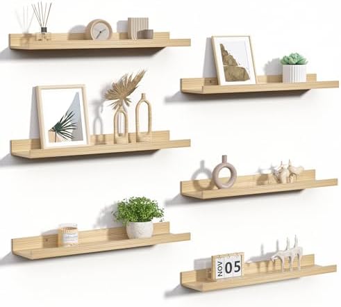 upsimples Floating Shelves for Wall Decor Storage, Natural, 6Pcs, 23.6'' by upsimples