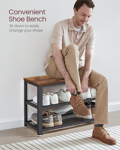 VASAGLE 3-Tier Shoe Rack, Storage Bench with Metal Mesh Shelves and Seat - Image 4