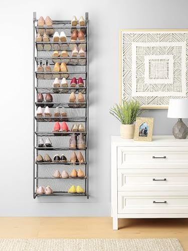 Whitmor 36 Pair Over the Door Shoe Rack, 12 Tier Hanging Shoe Organizer, Heavy Duty Metal & Mesh Shoe Holder, Hanging Shoe Rack for Closet Organizer & Storage, 74" L x 21.7" W x 7.5" H, White - Image 7
