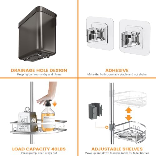 Adjustable Tension Pole Shower Caddy: Rustproof Corner Bathroom Organizer - Image 5