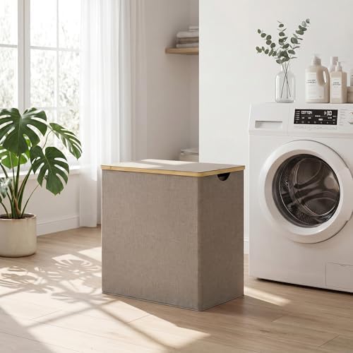 efluky Double Laundry Hamper with Lid and 2 Removable Bags, Brown - Image 6