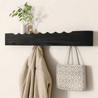 Wall Mounted Coat Rack with Shelf, Wooden Entryway Organizer with Hidden Metal Hooks for Hanging Coats Bags Keys, Modern Floating Shelf for Hallway Bathroom by VERASCOT