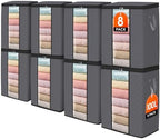 SpaceWhisper 8 Pack 100L Clothes Storage, Foldable Storage Bags, Grey | Thick Fabric, Clear Window, with Reinforced Handle, for Clothing, Blanket, Comforters, Bedding Organizing by Unknown