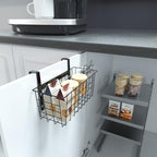 MaraFansie Basket with Hook, Grid Storage Basket, Over the Cabinet Door Organizer, Wire Hanging Basket with Hook Over the Railing, Under Sink Kitchen Cabinet, Pantry, Bathroom, Black, 2 Pack - Image 3