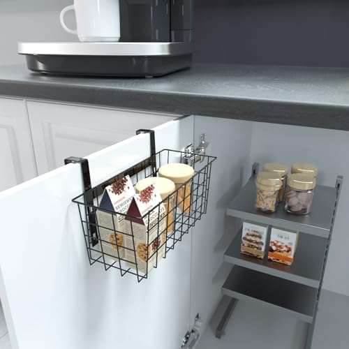 MaraFansie Hanging Kitchen Baskets Wire Storage Basket Over the Cabinet Door Organizer, No Drilling Adhesive Basket for Cabinet Pantry Organization and Kitchen, Bathroom, Storage Black, 2 Pack(New) - Image 5