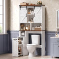 Farmhouse Over The Toilet Storage Cabinet with Pulley, Slide Barn Doors Bathroom Storage Cabinet, Space Saver W/Adjustable Shelf & Open Shelf for Bathroom, Restroom, Laundry (White Brown-Type A) by UPOSOJAWishesYouaNiceDay